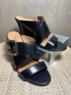 Nine West Campolina Black Strappy Wedge Sandal 7.5M